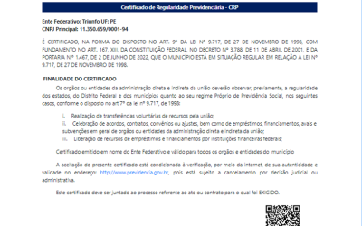 TRIUNFO PREV renova Certificado de Regularidade Previdenciária, com validade até 28 de maio de 2024